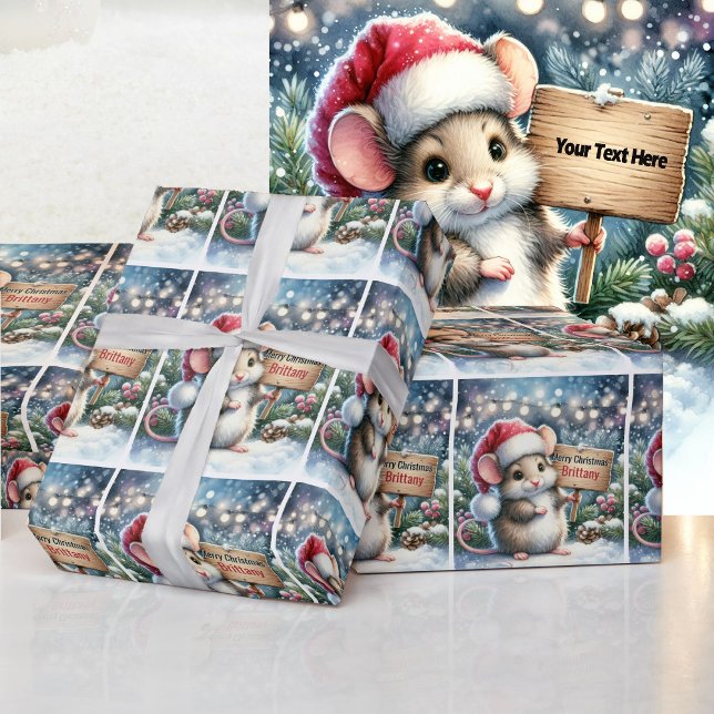 Little Mouse Personalize Name Girl's Christmas Wrapping Paper (Creator Uploaded)