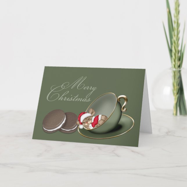 Little Mouse Waiting For Santa Holiday Card (Front)
