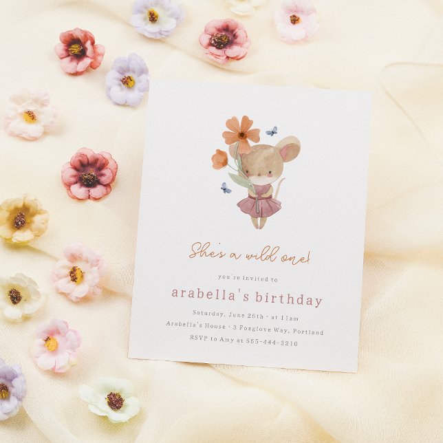Little Mouse Wild One Flower Budget 1st Birthday (Card Mock-up)