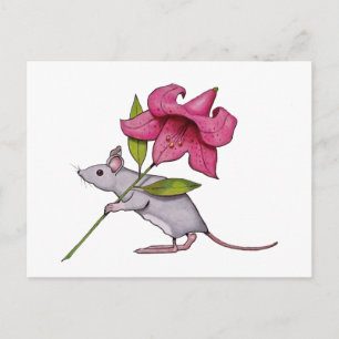 Little Mouse With Big Flower: Lily, Art Postcard