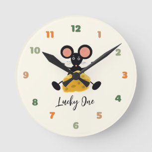 Little mouse with cheese round clock