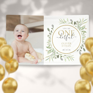 Little Mr ONEderful Cute Boy First Birthday Photo Banner