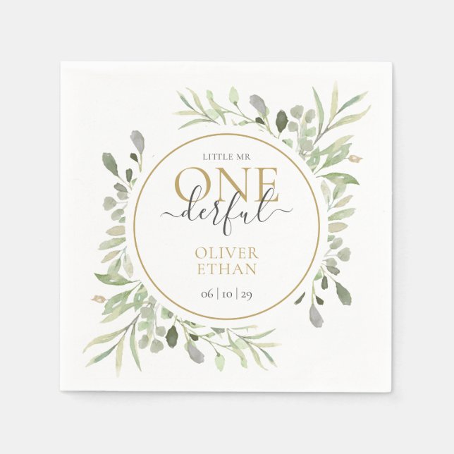 Little Mr ONEderful Elegant Boy First Birthday Napkin (Front)