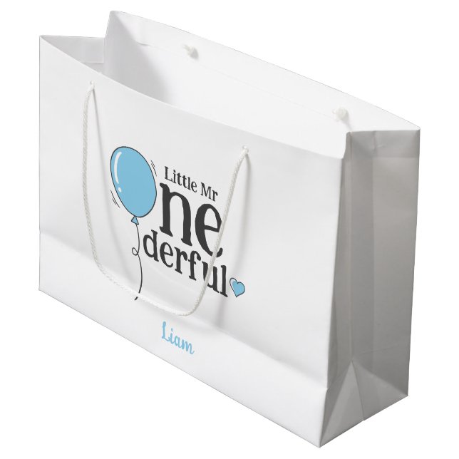 Little Mr Onederful Happy Birthday Blue Large Gift Bag (Front Angled)