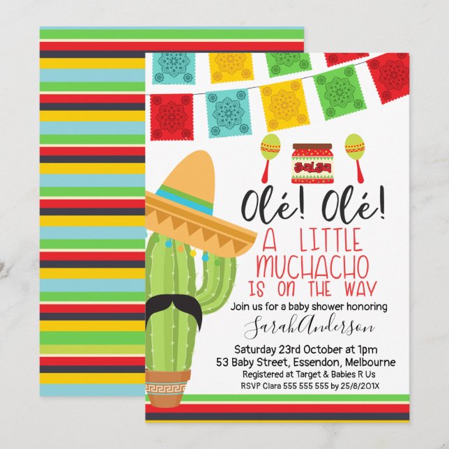 Little Muchacho Fiesta Baby Shower Invitation (Front/Back)