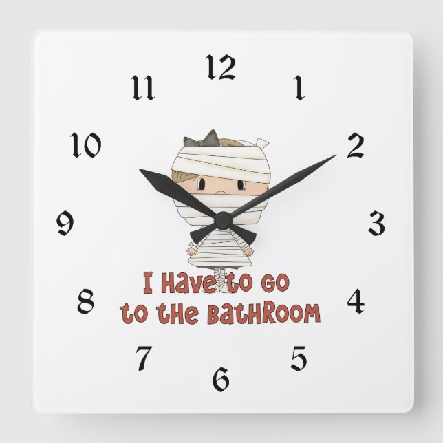 Little Mummy Have to Go to the Bathroom Halloween Square Wall Clock (Front)