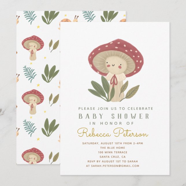Little mushroom Baby Shower Invitation (Front/Back)