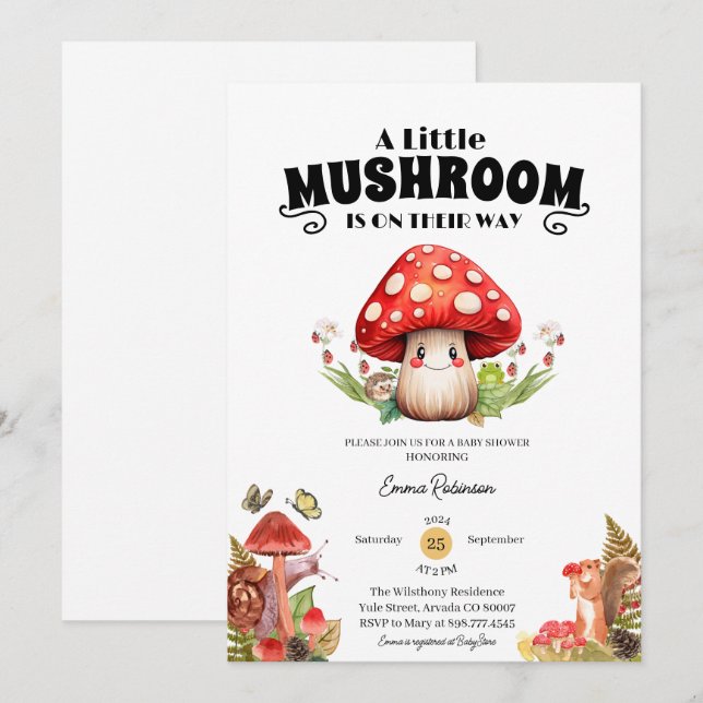 little mushroom butterfly moth  baby shower invitation (Front/Back)