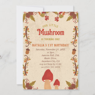 Little Mushroom Fall Autumn 1st Birthday Holiday Card