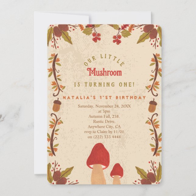 Little Mushroom Fall Autumn 1st Birthday  Invitation (Front)