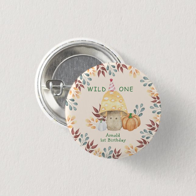 Little Mushroom first Birthday Party  1 Inch Round Button (Front & Back)