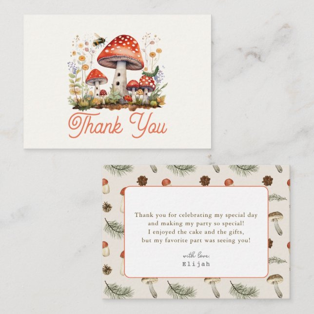 Little Mushroom Floral Bee Birthday Thank You Card (Front/Back)