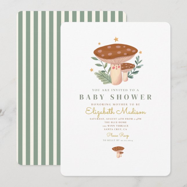Little mushroom Watercolor Baby Shower Invitation (Front/Back)
