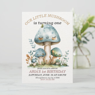Little mushroom whimsical forest,1st Birthday  Invitation