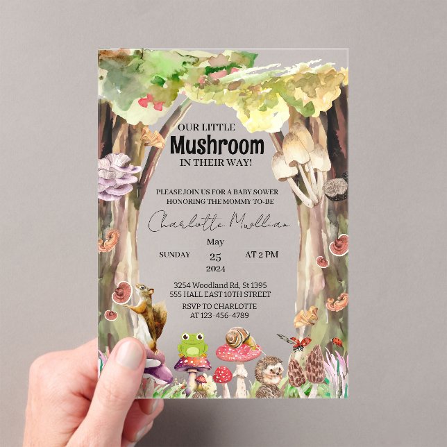 Little Mushroom Woodland Forest Fall Baby Shower Acrylic Invitations (Insitu (Handheld))