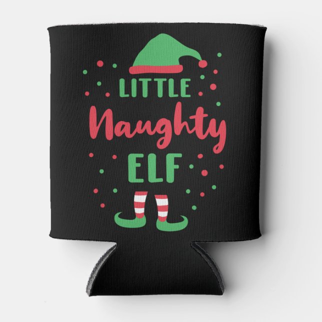 Little Naughty Elf Funny Elf Costume Xmas Gift Can Cooler (Front)