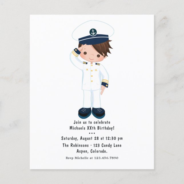 Little Navy Boy Nautical Birthday Party Flyer (Front)