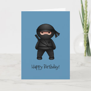 Little Ninja on Blue Happy Birthday Card