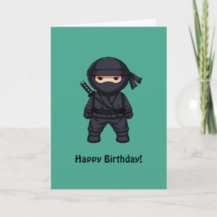 Little Ninja on Green Happy Birthday Card