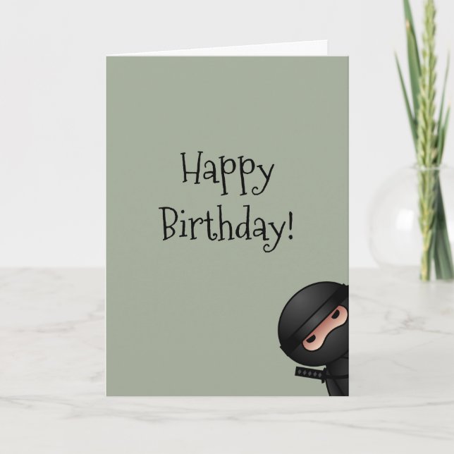 Little Ninja on Sage Green Happy Birthday Card (Front)