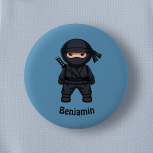 Little Ninja Warrior on Blue 2 Inch Round Button
