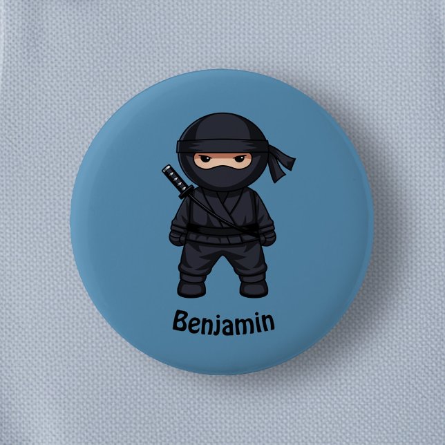 Little Ninja Warrior on Blue 2 Inch Round Button (Creator Uploaded)