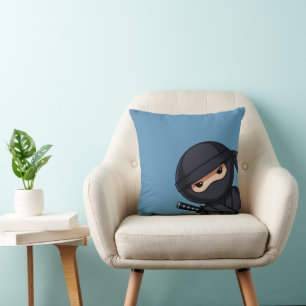 Little Ninja Warrior on Blue Throw Pillow