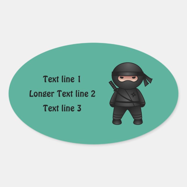 Little Ninja Warrior on Green Oval Sticker (Front)