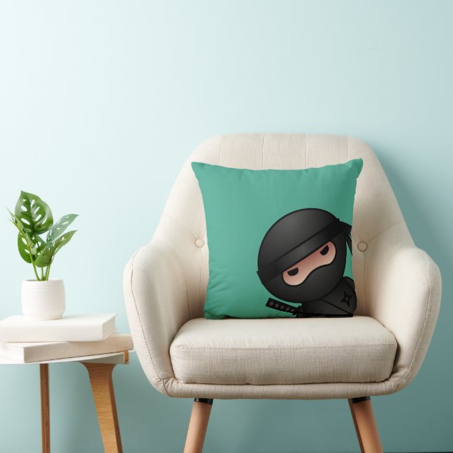 Little Ninja Warrior on Green Throw Pillow (Chair)