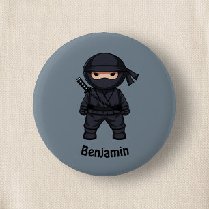 Little Ninja Warrior on Grey 2 Inch Round Button