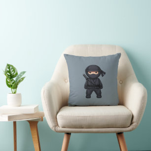 Little Ninja Warrior on Grey Throw Pillow