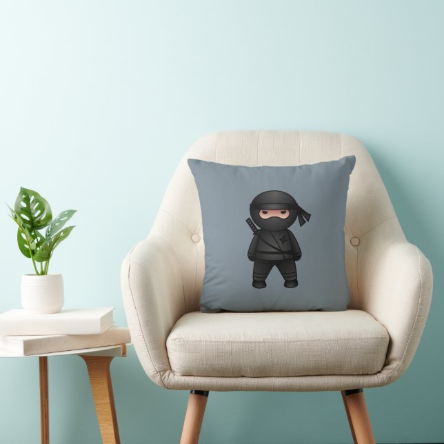 Little Ninja Warrior on Grey Throw Pillow (Chair)