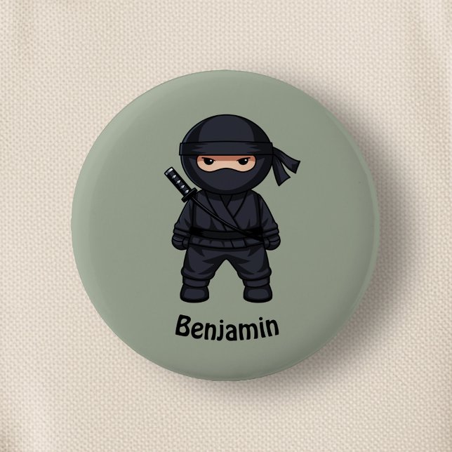 Little Ninja Warrior on Sage Green 2 Inch Round Button (Creator Uploaded)