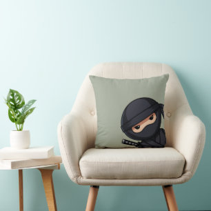 Little Ninja Warrior on Sage Green Throw Pillow
