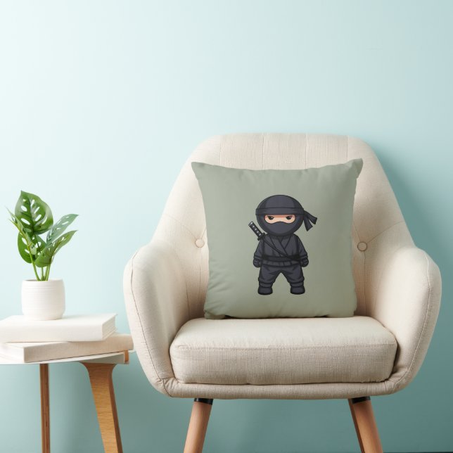 Little Ninja Warrior on Sage Green Throw Pillow (Chair)