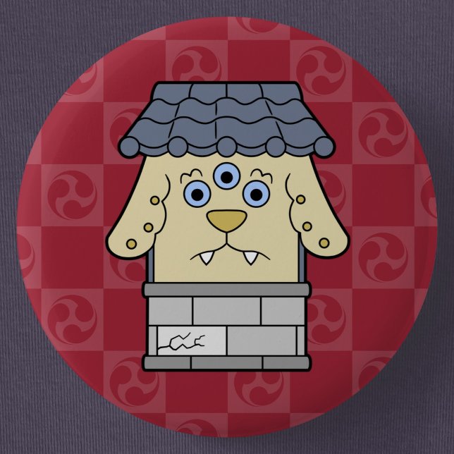 Little Nurikabe Yokai 2 Inch Round Button (Cute Cartoon Nurikabe Yokai Can Badge- Detail View)