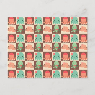 Little Octopuses Chequered Pattern Postcard