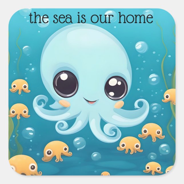 Little octopuses. square sticker (Front)