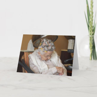 LIttle Old Lady Sleeping Under Hair Dryer Holiday Card