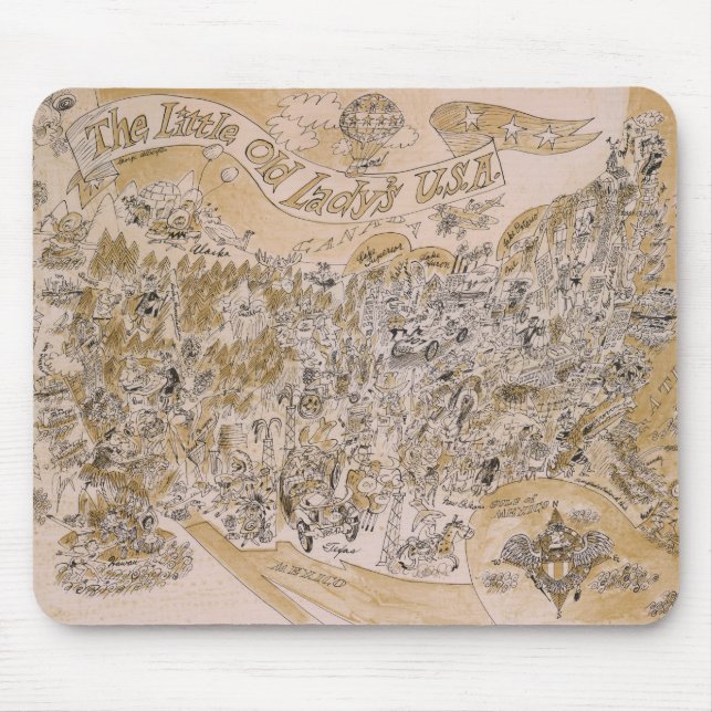 Little Old Lady's U.S.A. Map (Cartoon) Mouse Pad (Front)