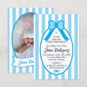 Little One Bow 1st Birthday Photo Invitations