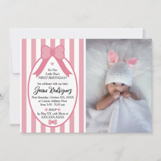 Little One Bow 1st Birthday Photo Invitations