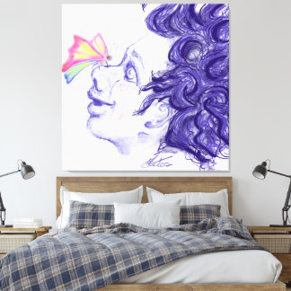 Little one in awe butterfly on the nose canvas print