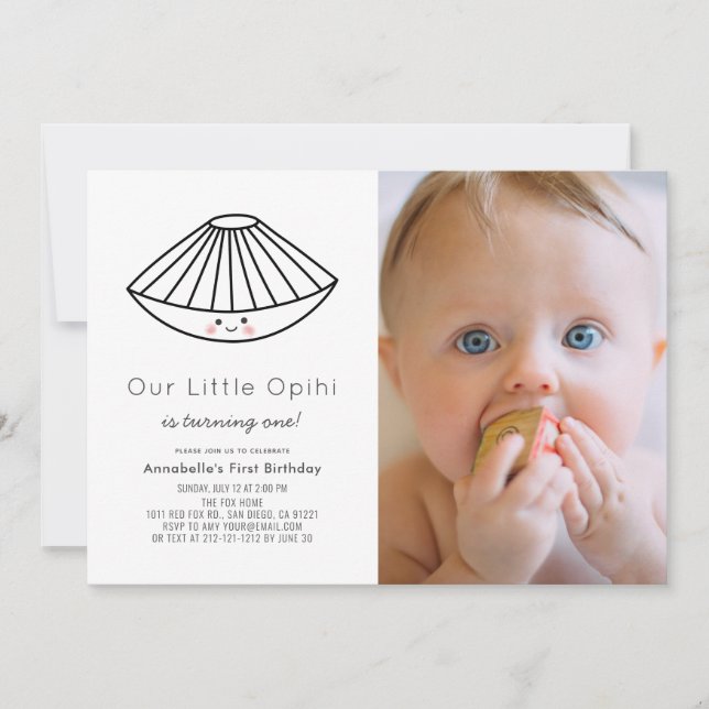 Little Opihi Gender-neutral Photo 1st Birthday Invitation (Front)