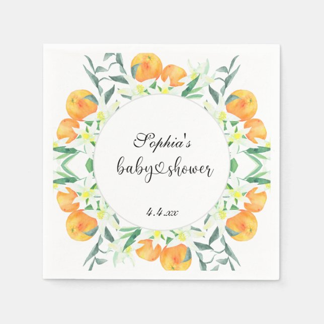 Little orange baby shower napkin (Front)