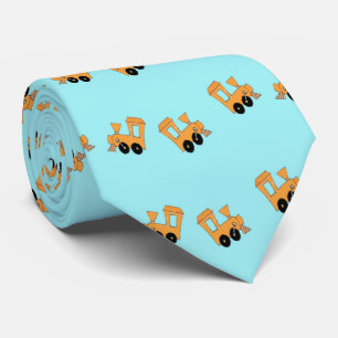 Little orange trains pattern on blue tie