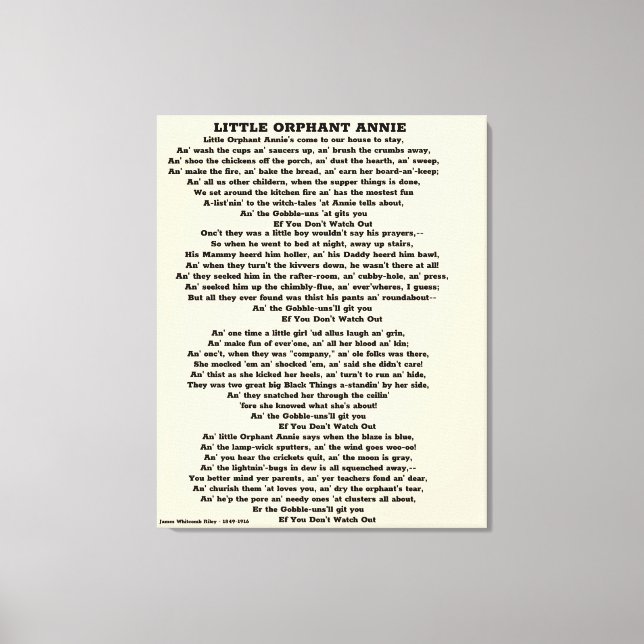 LITTLE ORPHANT ANNIE POEM CANVAS PRINT (Front)
