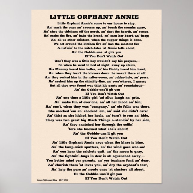 LITTLE ORPHANT ANNIE POEM POSTER (Front)