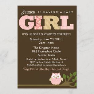 Little Owl Baby Girl Shower Invitation, Pattern Invitation