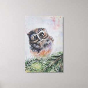 Little Owl Canvas Print - Watercolor Painting